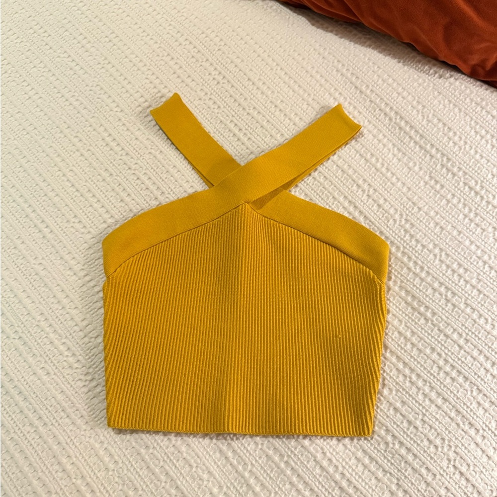 Babaton Golden Cross-Strap Ribbed Tank Top